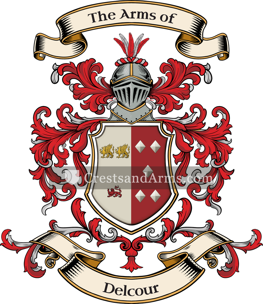 The Delcour coat of arms, drawn from the recorded blazon