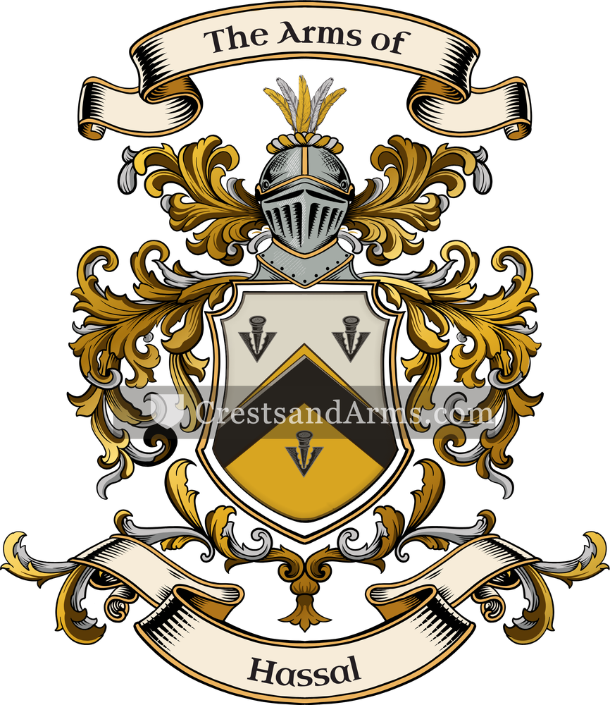 The Hassal coat of arms, drawn from the recorded blazon