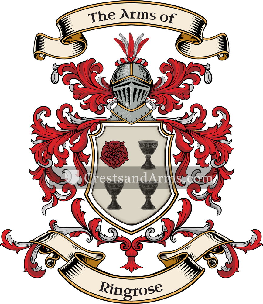 The Ringrose coat of arms, drawn from the recorded blazon