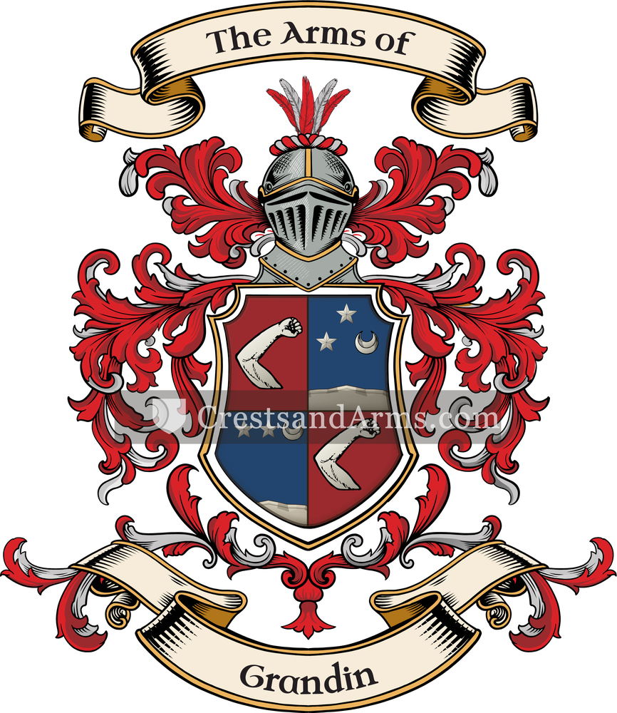 The Grandin coat of arms, drawn from the recorded blazon