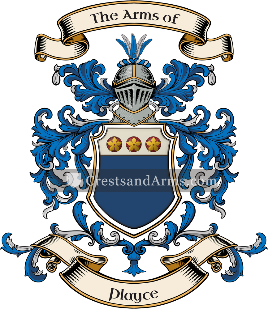 The Playce coat of arms, drawn from the recorded blazon