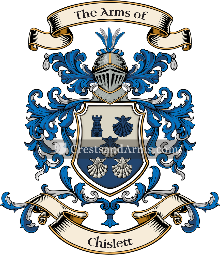 The Chislett coat of arms, drawn from the recorded blazon