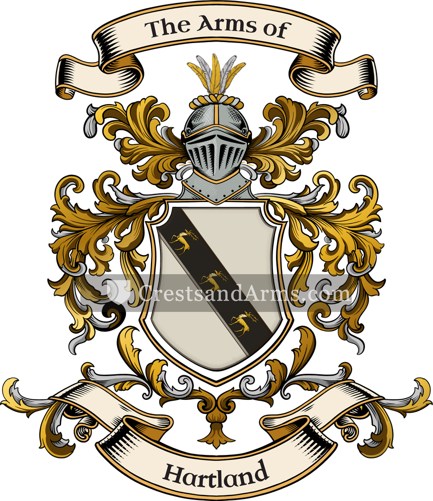 The Hartland coat of arms, drawn from the recorded blazon