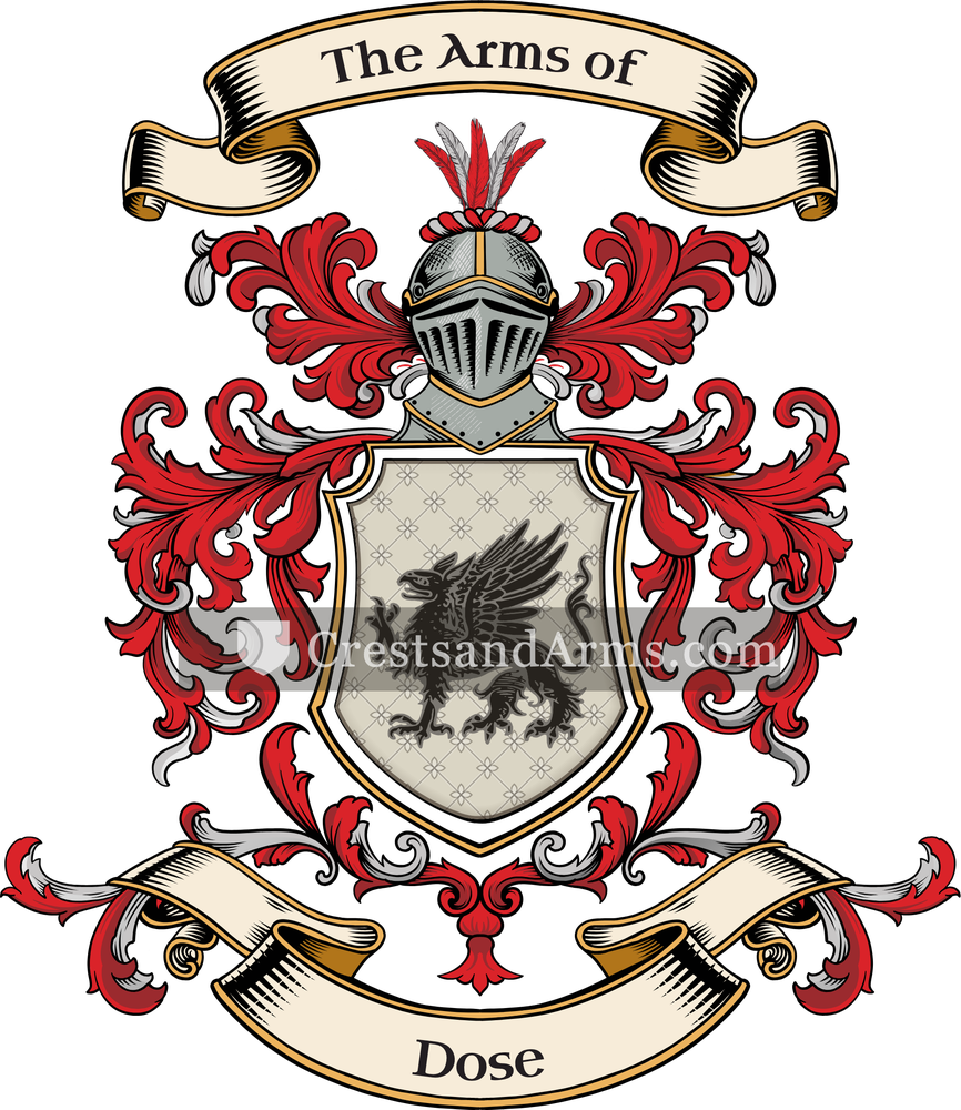 The Dose coat of arms, drawn from the recorded blazon