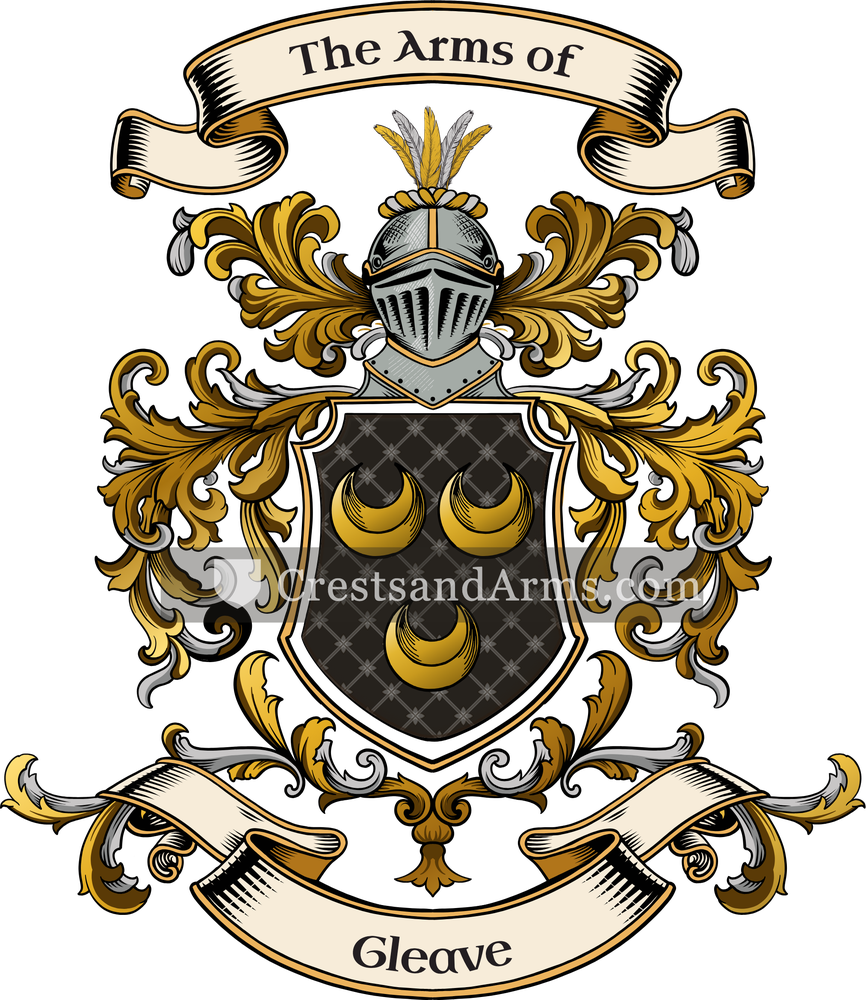 The Gleave coat of arms, drawn from the recorded blazon