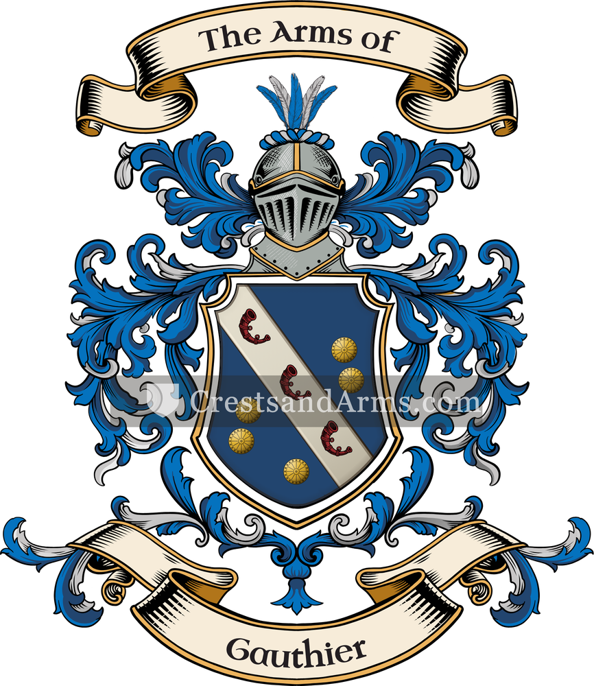 The Gauthier coat of arms, drawn from the recorded blazon