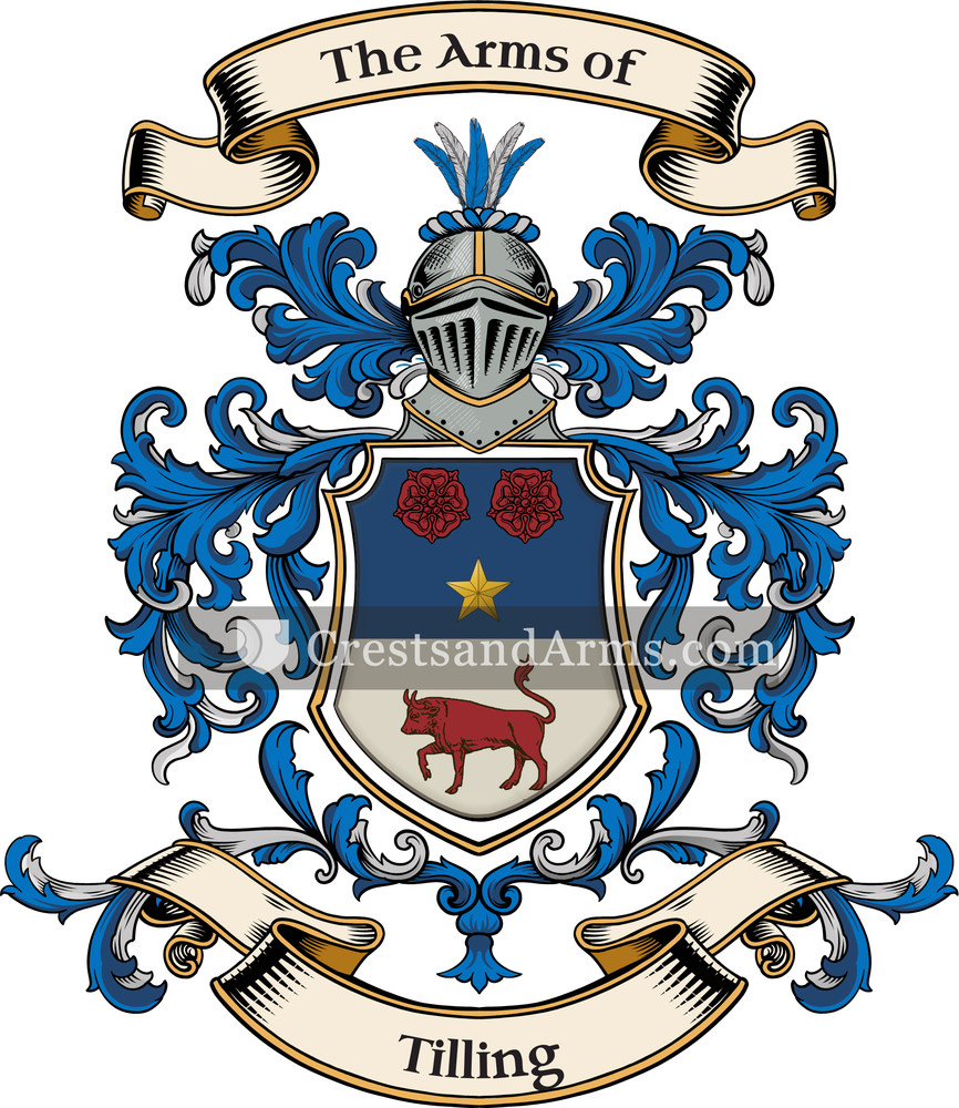The Tilling coat of arms, drawn from the recorded blazon