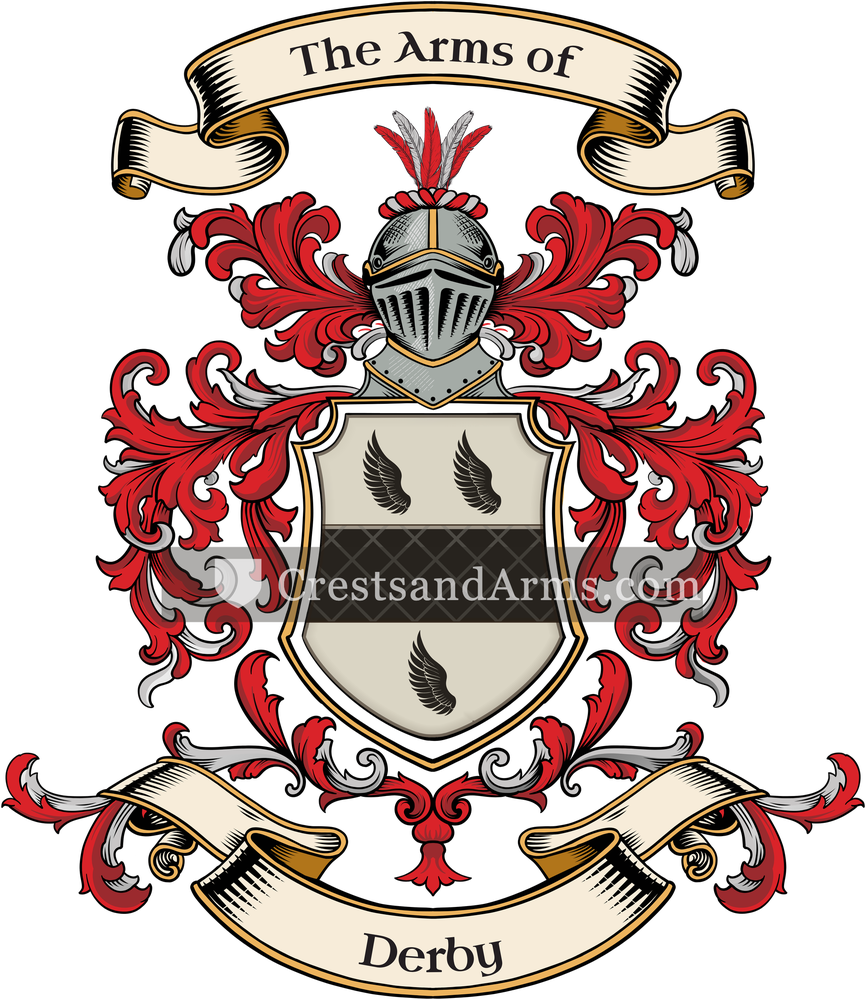The Derby coat of arms, drawn from the recorded blazon