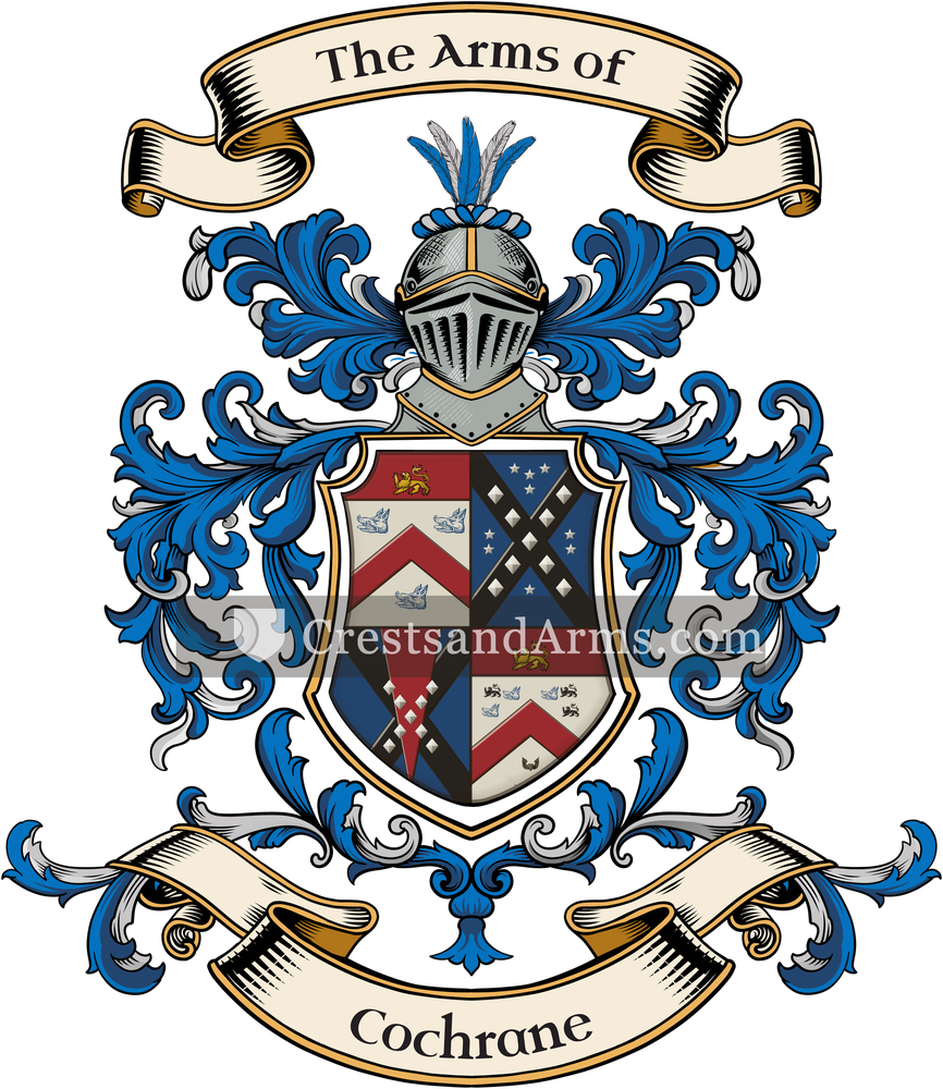 The Cochrane coat of arms, drawn from the recorded blazon