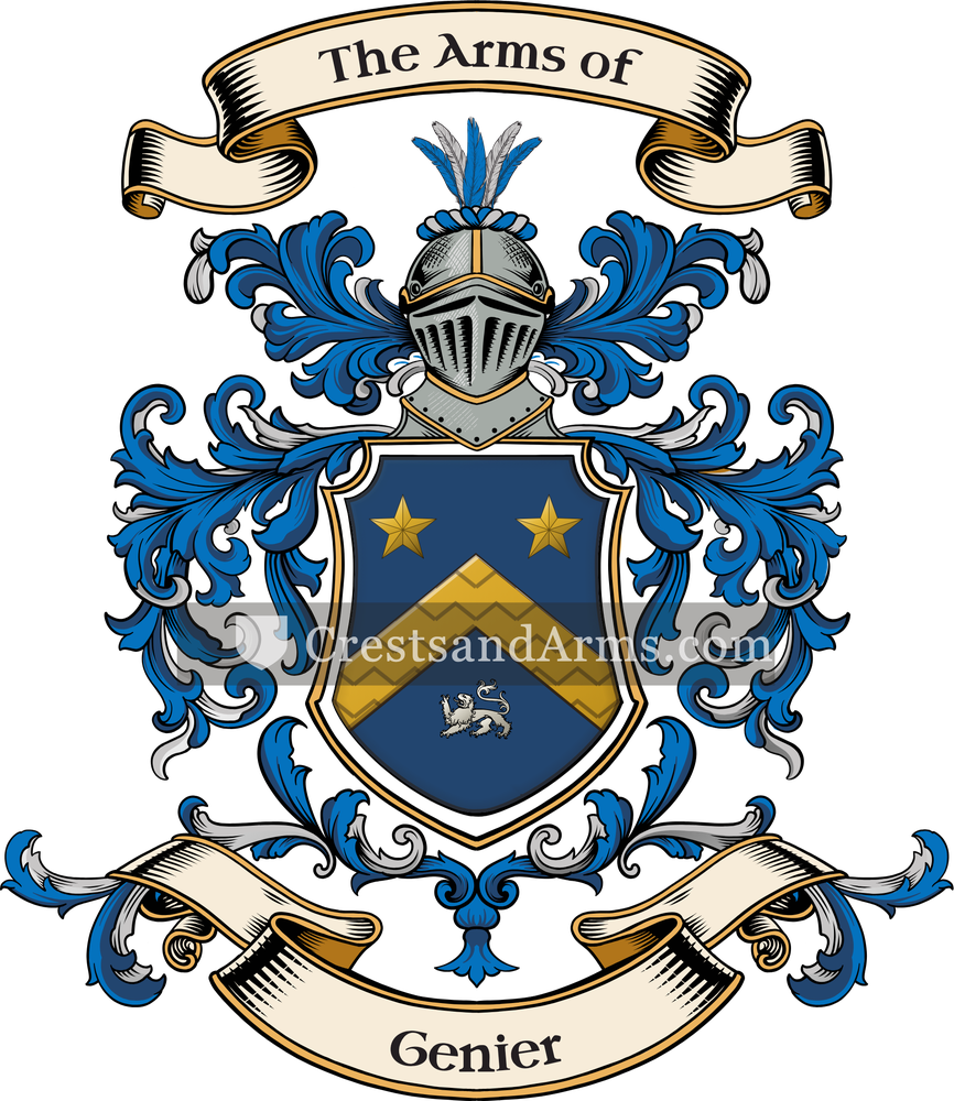 The Genier coat of arms, drawn from the recorded blazon
