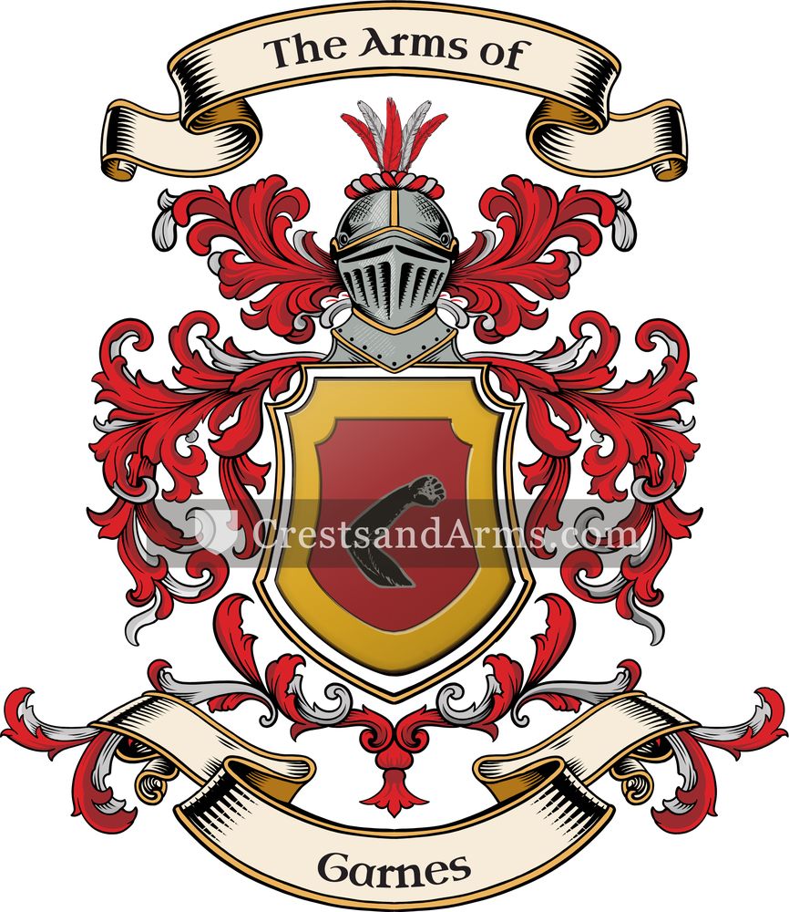 The Garnes coat of arms, drawn from the recorded blazon