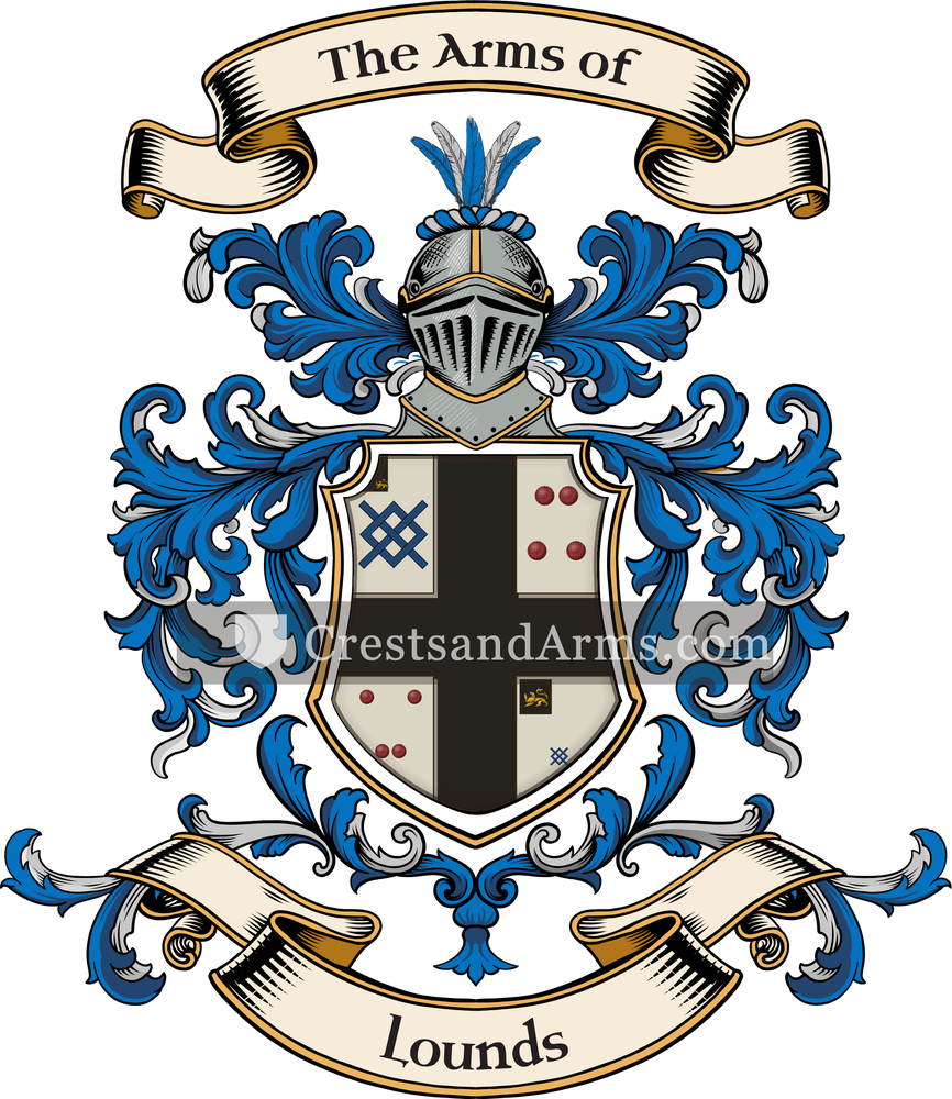 The Lounds coat of arms, drawn from the recorded blazon