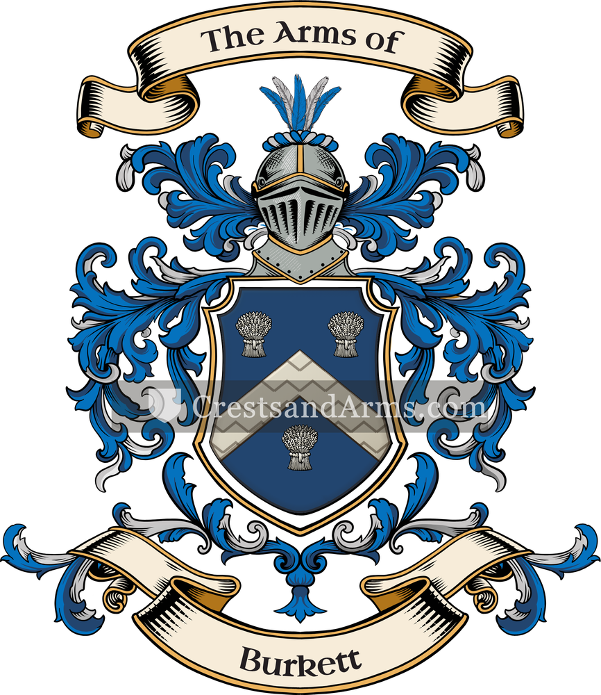 The Burkett coat of arms, drawn from the recorded blazon