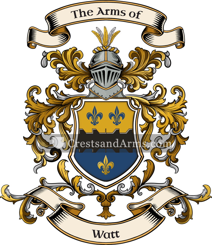 The Watt coat of arms, drawn from the recorded blazon