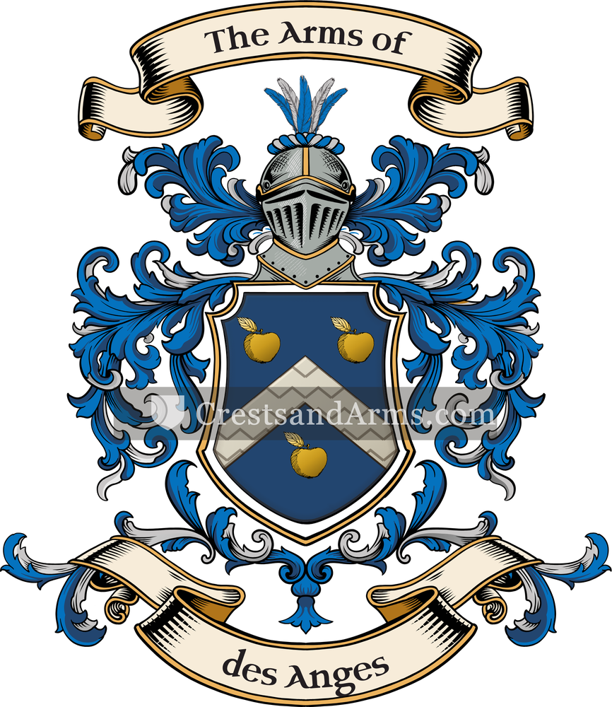 The des Anges coat of arms, drawn from the recorded blazon