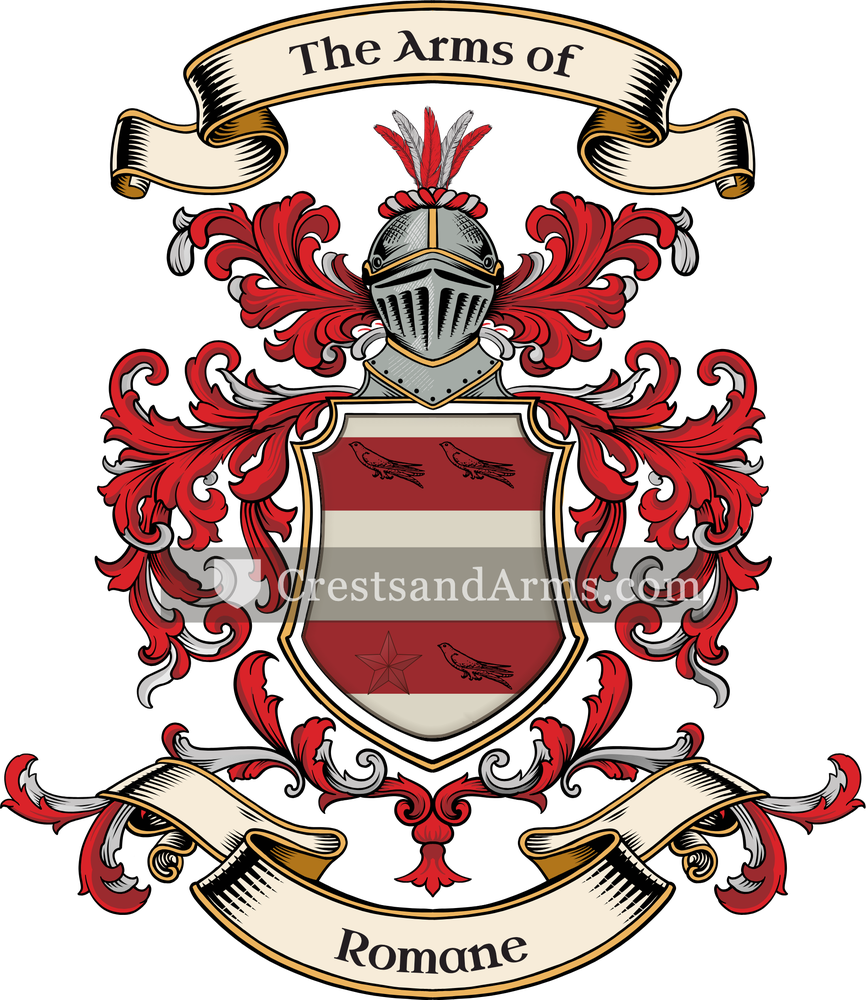 The Romane coat of arms, drawn from the recorded blazon