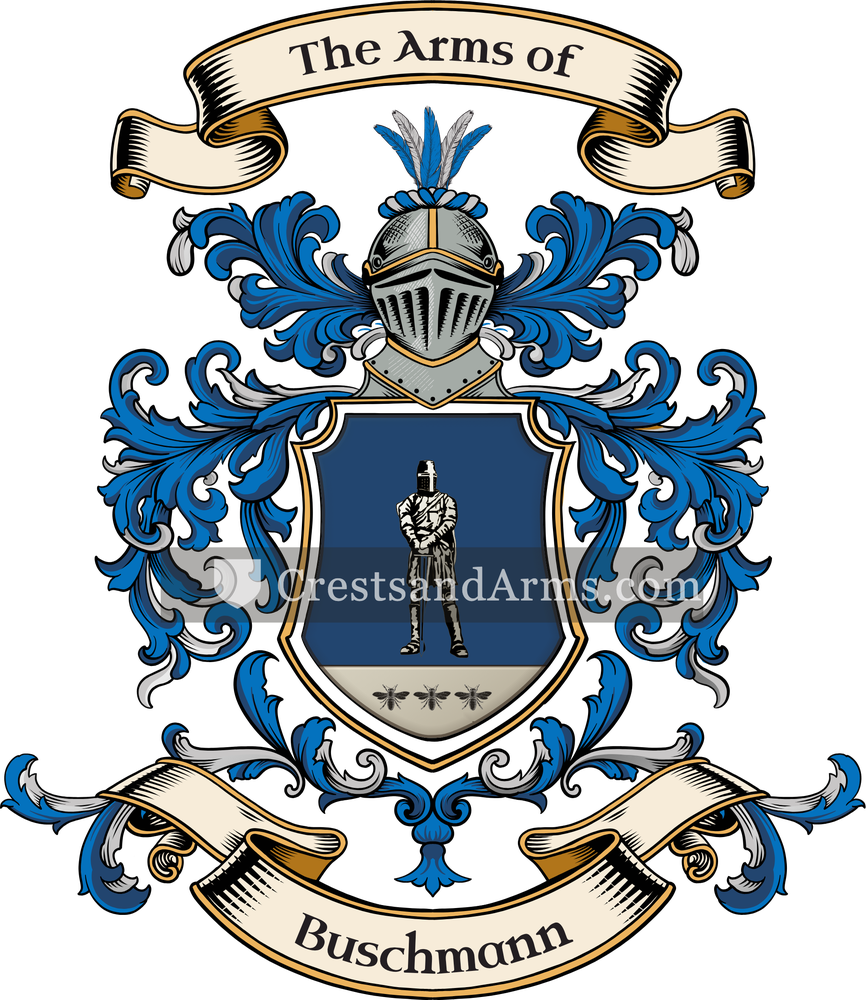 The Buschmann coat of arms, drawn from the recorded blazon