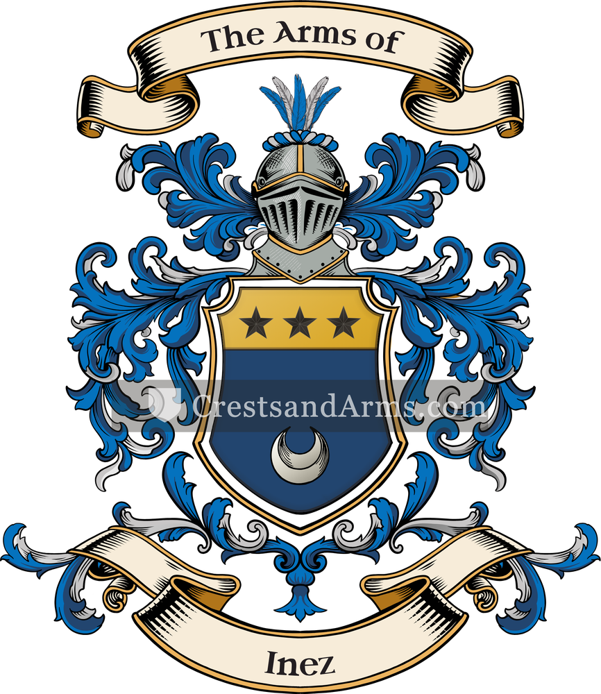 The Inez coat of arms, drawn from the recorded blazon