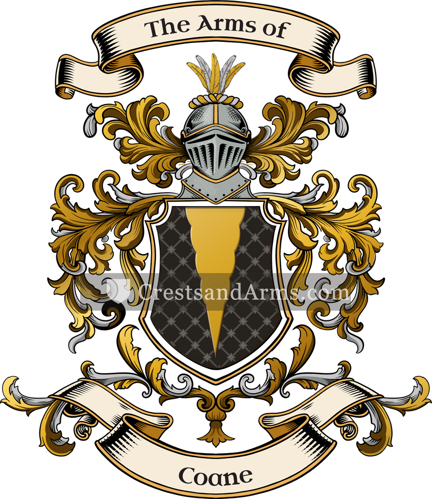 The Coane coat of arms, drawn from the recorded blazon