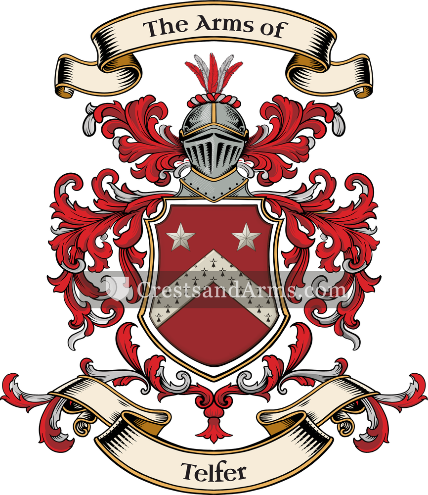 The Telfer coat of arms, drawn from the recorded blazon