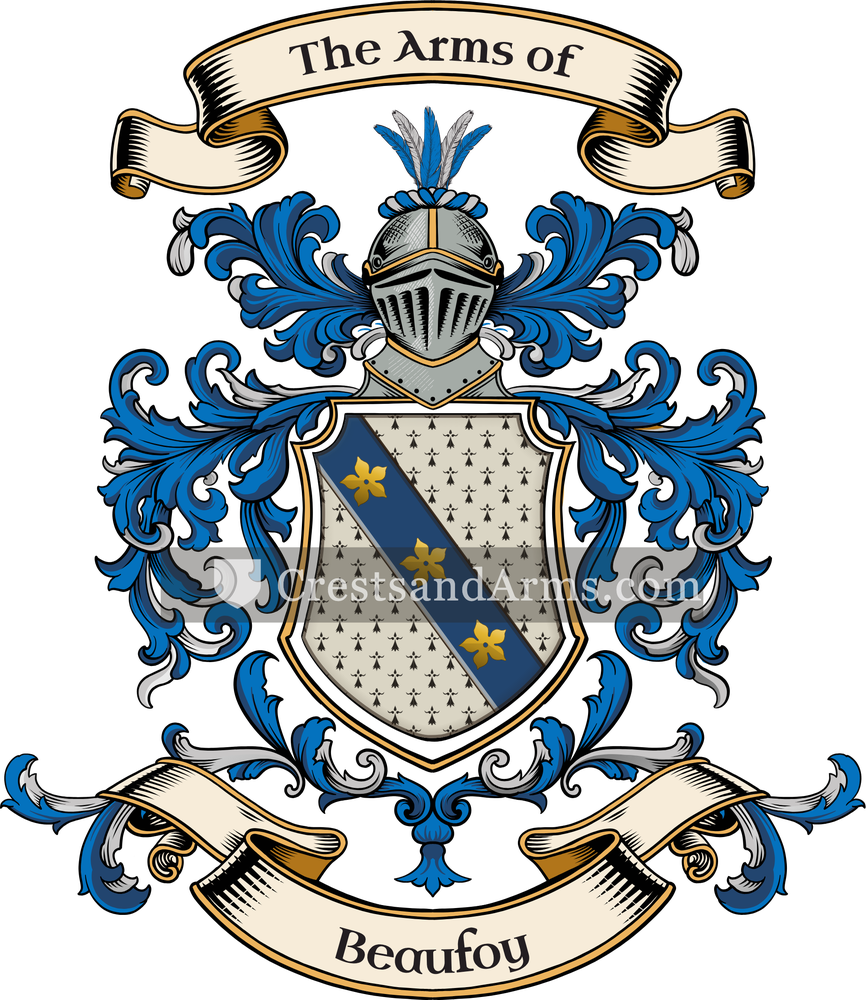 The Beaufoy coat of arms, drawn from the recorded blazon