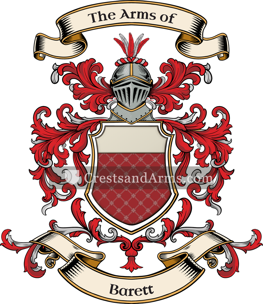 The Barett coat of arms, drawn from the recorded blazon