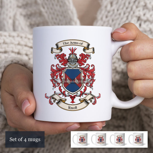 The Knoll arms on the set of 4 mugs
