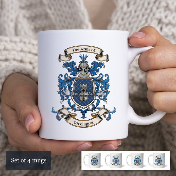 The Mcelligott arms on the set of 4 mugs