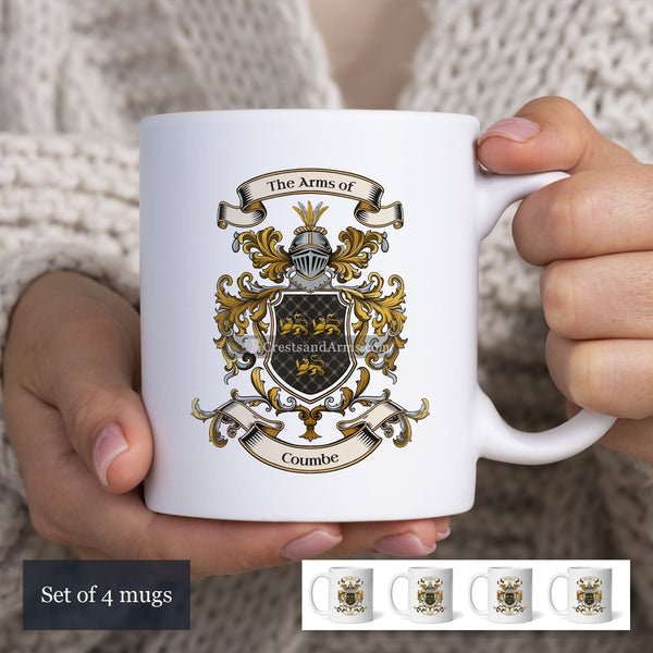 The Coumbe arms on the set of 4 mugs