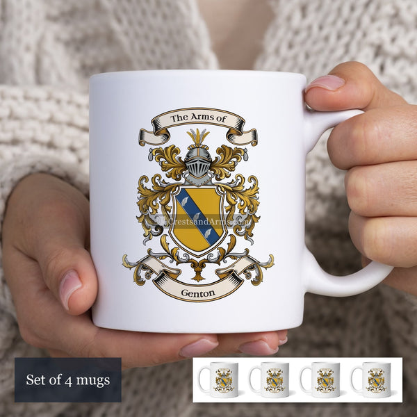 The Genton arms on the set of 4 mugs