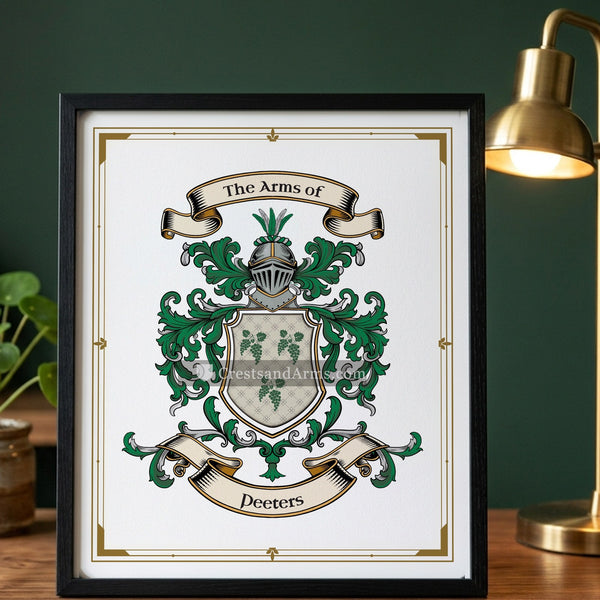 The Peeters arms on the framed, black wood