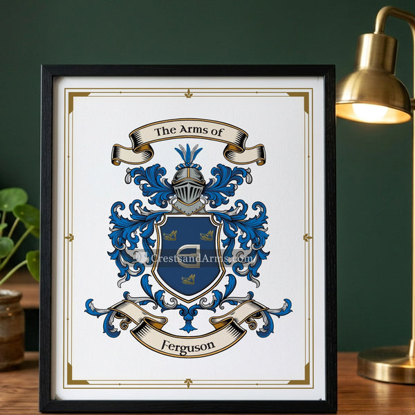 The Ferguson arms on the framed, black wood