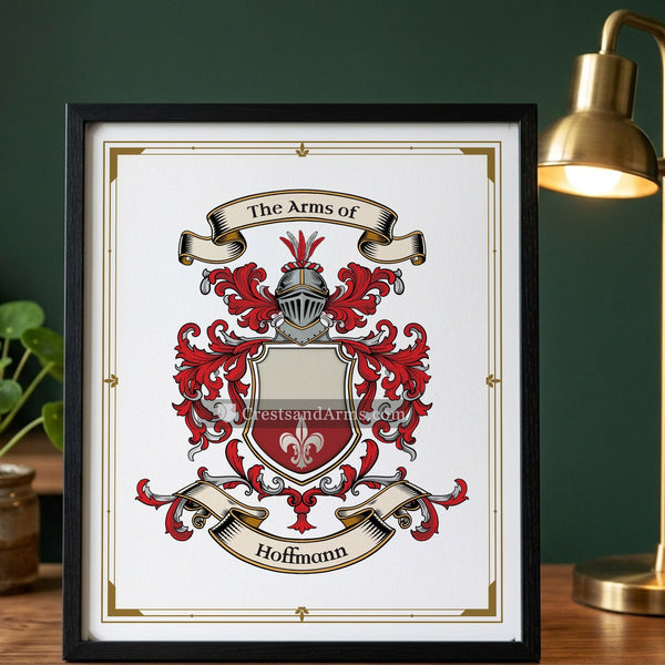 The Hoffmann arms on the framed, black wood