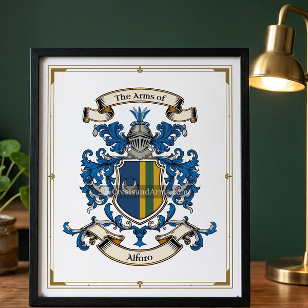 The Alfaro arms on the framed, black wood