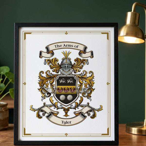 The Tyler arms on the framed, black wood