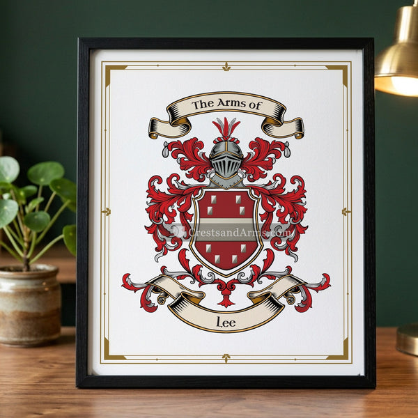The Lee arms on the framed, black wood