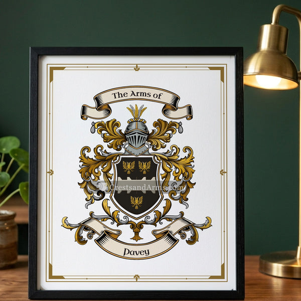 The Pavey arms on the framed, black wood