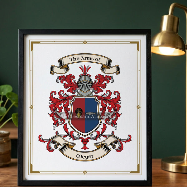 The Meyer arms on the framed, black wood