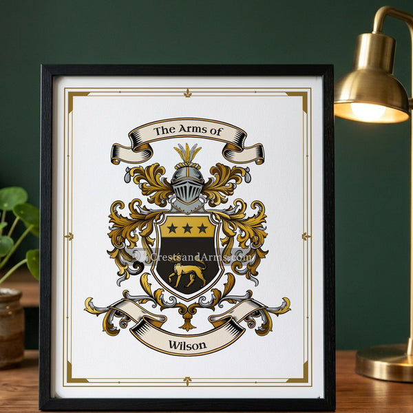 The Wilson arms on the framed, black wood