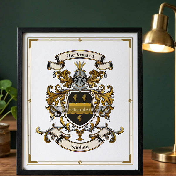 The Shelley arms on the framed, black wood
