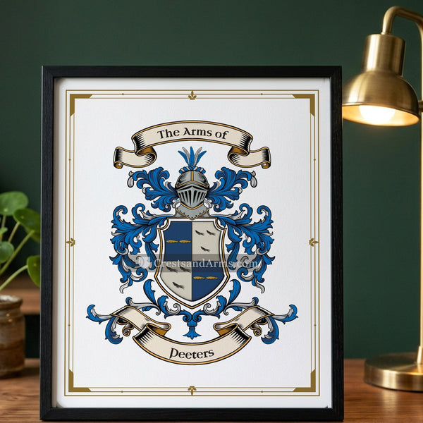 The Peeters arms on the framed, black wood