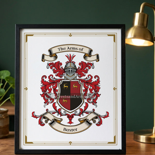 The Baxter arms on the framed, black wood
