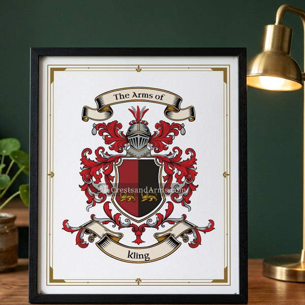 The Kling arms on the framed, black wood