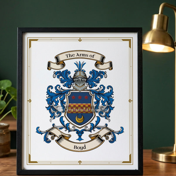 The Boyd arms on the framed, black wood