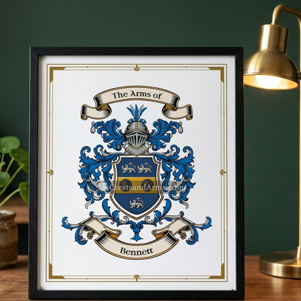 The Bennett arms on the framed, black wood