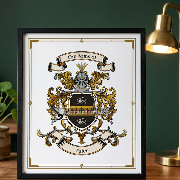 The Tyler arms on the framed, black wood