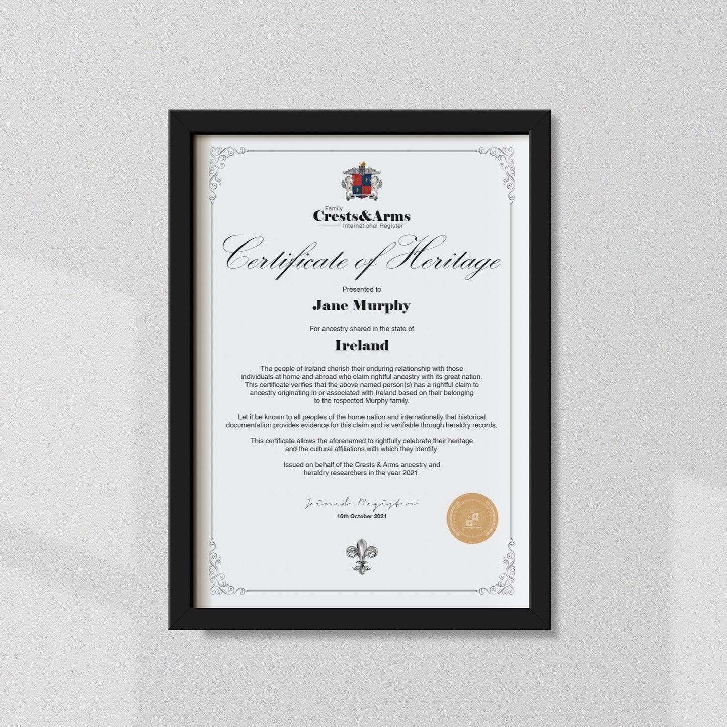 Certificate of Heritage (Framed - Black wood)